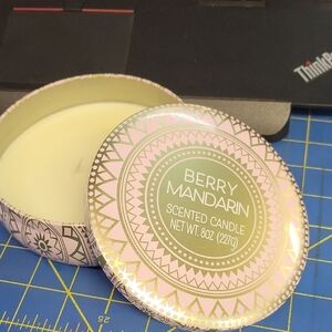 Berry Mandarin Scented Candle In 5" Tin - Pink and Gold